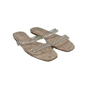 Express Clear Strap Slide Flat Sandal Size 8 Cork Cream Open Toe Summer Casual